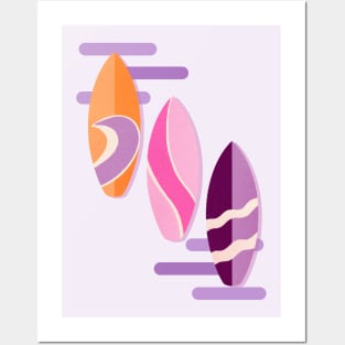 Purple, pink and orange retro surfboards Posters and Art